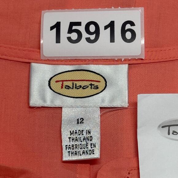 Vintage Talbots Top Womens 12 Orange Button Up Split Round Neck Beachy NWT - Picture 10 of 10